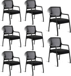 Desk Chair No Wheels with Adjustable Mesh Backrest, Arm Chair with Ergonomic Lumbar Support and Thickened Seats Cushion, Waiting Room Chairs for Office School Church Guest Reception, 8PACK