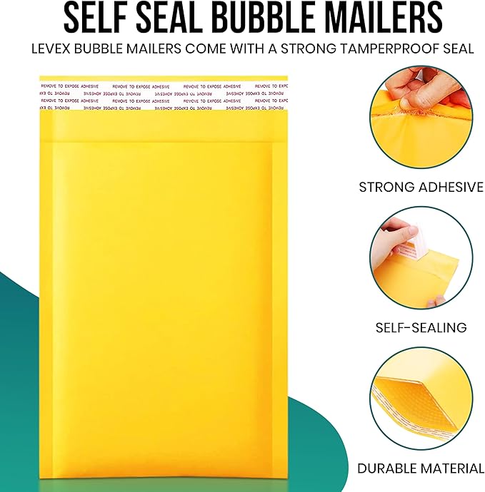 Levex - #5 10.5" x 16 [50 Pack) Kraft Bubble Mailers, Padded Envelope Mailers, Packing Envelope & Mailing Bags for Shipping