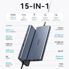 USB C Docking Station Dual Monitor for Dell HP, Laptop Docking Station 3 Monitors 15-in-1 USB C Hub Dock with Dual 4K HDMI+8K DP +VGA+6USB Ports+PD+Ethernet+SD/TF+Audio,USBC Adapter Dongle for Lenovo
