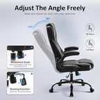 Office Chair, Executive Leather Chair Home Office Desk Chairs, Ergonomic Computer Desk Chair with Adjustable Flip-Up Arms, Lumbar Support Swivel Task Chair with Rocking Function (Black)