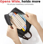 Sooez Large Pencil Case Pouch, Extra Big Pencil Pouch Pencil Bag with PU Handle & Zipper, Sturdy Pen Case with 3 Compartments, Aesthetic School College Supplies Organizer for Men Women Boys, Gray