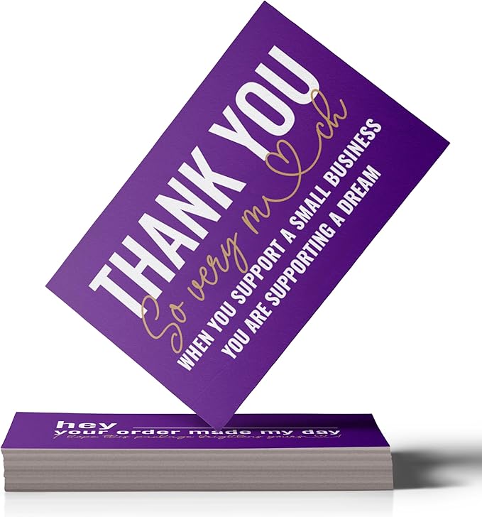 ITZAMNA Thank you for supporting small business cards Customer appreciation note cards Pink Script with Heart Pack of 100 purple