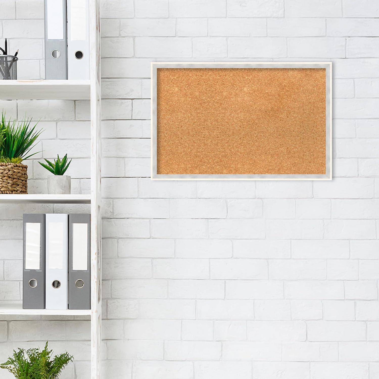 Amanti Art Natural Cork Board for Wall, 15x23 Vision Board with White Frame, Small Corkboard Office Decor for Home Organization, Modern Corkboard Pinboard to Display Items for Home Organization in