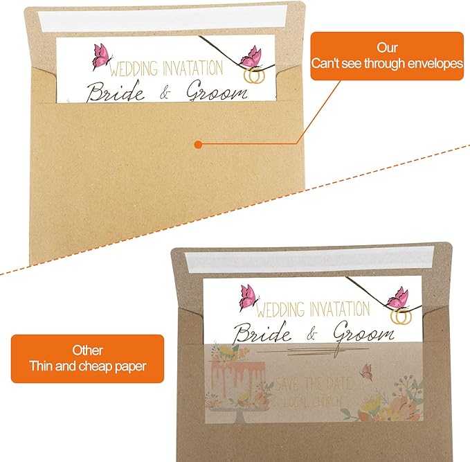 100 Pack Kraft Envelopes,A7 Invitation Envelopes,Wedding, Baby Shower,Brown Kraft Envelopes for Personalize Gift Cards, Birthday Party,5x7 Envelopes for Invitations