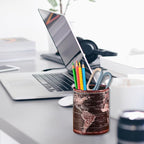 Black World Map Pencil Holder for Desk, PU leather Pencil Cup, Globe Pen Holder for Desk Office Supply Organizer PH46