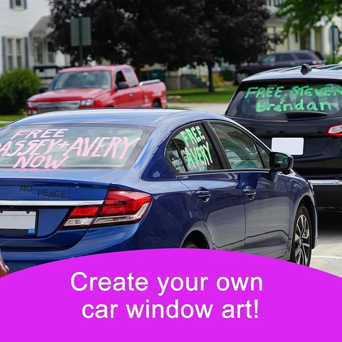 12 Colors Washable Window Markers for Cars, 15mm Jumbo Liquid Chalk Markers, 3 in 1 Nib, Metallic & Neon Paint Glass Pen for Auto, Chalkboard, Blackboard, Bistro, Menus and Any Non-Porous Surface