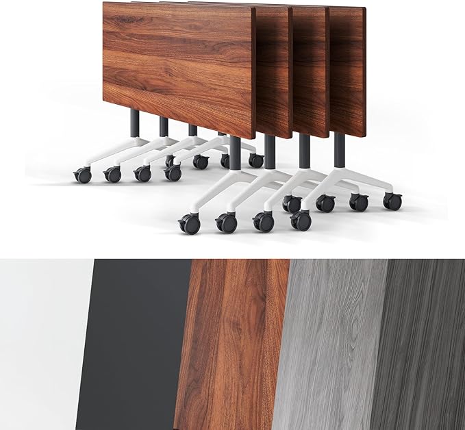 Conference Room Table, Folding Conference Tables,Thicken Grey Tabletop,Flip Top Wooden Seminar Meeting Room Table for Conference Room Offices (4, Walnut, 61.0“)