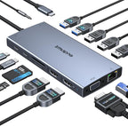 USB C Docking Station Dual Monitor 15 in 1 Laptop Docking Station Triple Display for Dell HP Lenovo Thinkpad Surface, USB C Hub Multiple Adapter Dongle with 4K HDMI+VGA+USB Port+Button+PD+Ethernet