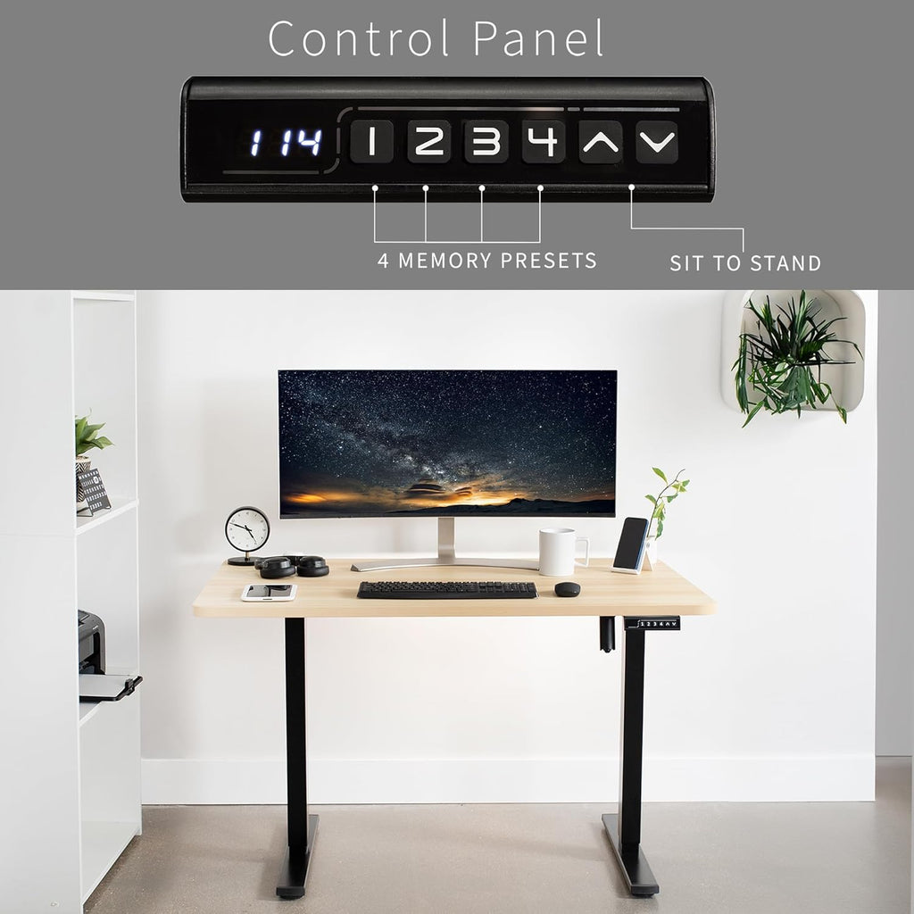 VIVO Electric 48 x 30 in Standing Desk, Memory Height Adjustment, 1B Series, One-Piece Light Wood Top, Black Frame, DESK-KIT-1B5C