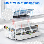 gianotter Desk Organizers and Accessories, Monitor Stand with Drawer and 2 Pen Holder, Desktop Organizer Suitable for Offices and Dormitories (White)