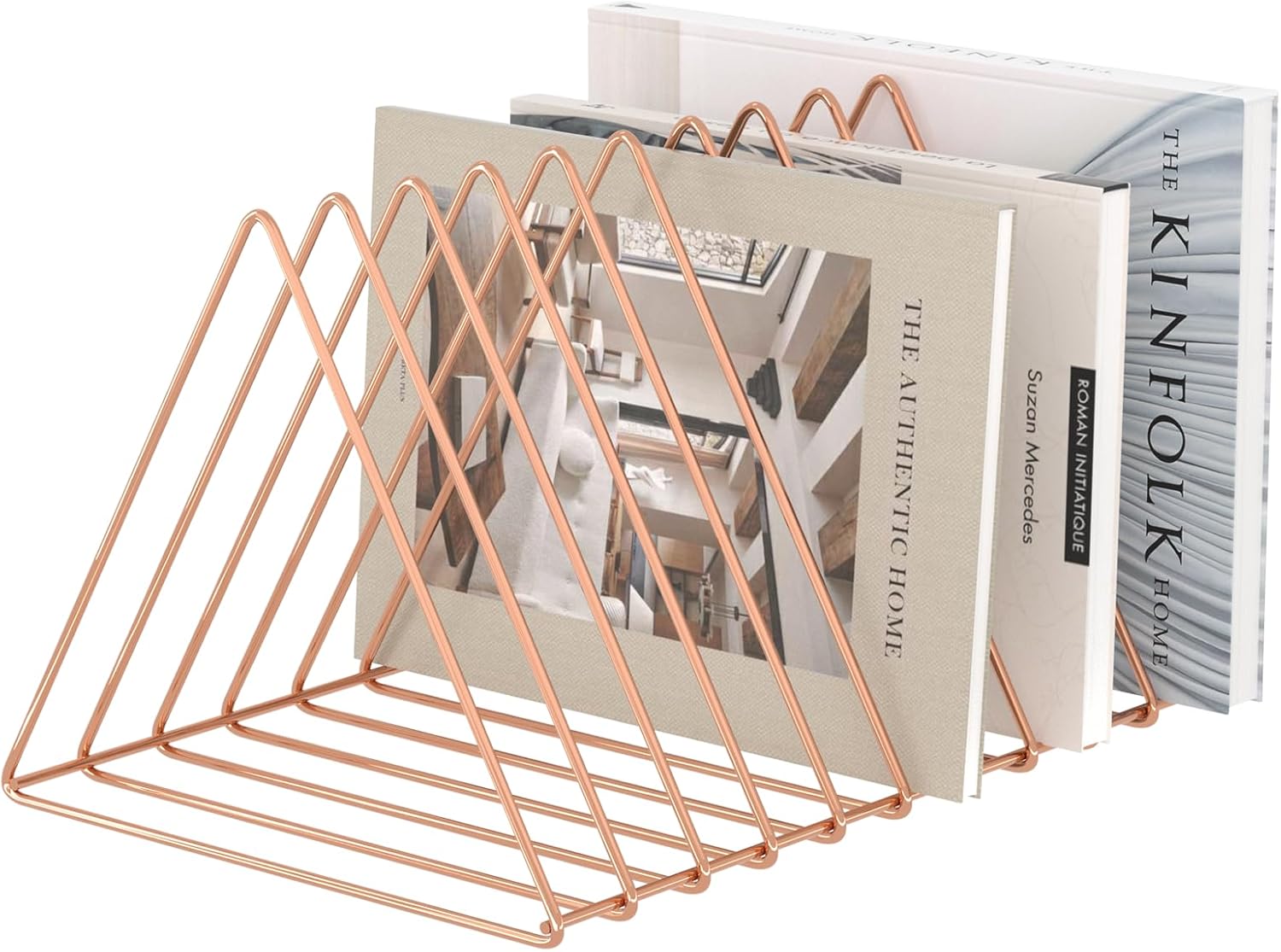 Urban Deco Triangle Desk Organizers Metal Wire Magazine Holder 10 Sections Decorative File Folder Organizer Vinyl Record Storage Office File Organizer For Desk - Rose Gold Magazine File Holder