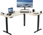 VIVO Electric Corner L-Shaped 63 x 47 in Standing Desk, Memory Height Adjustment, Light Wood Top Black Frame, DESK-E3CTC-47