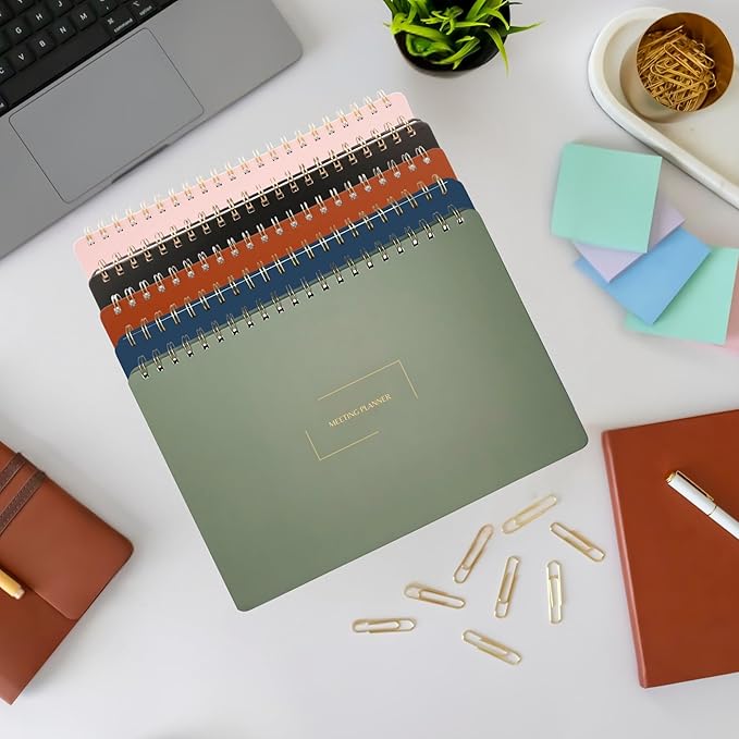 | Meeting Notebook for Work | 8.25" x 11.75" | Project Planner | Simple Design | Multiple Layouts | Office and Business Planner (Pink, Meeting Planner - Landscape)