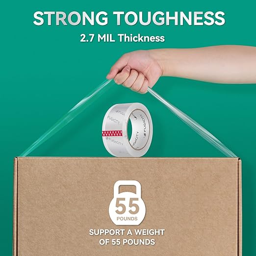 FugaCity Heavy Duty Clear Packing Tape Refills (18 Rolls), Packaging Tape for Moving Sealing, Moving Supplies Shipping Tape,2.7 Mil Thick, 1.88 in Wide,65 Yards Per Roll,Total 1170 Yards