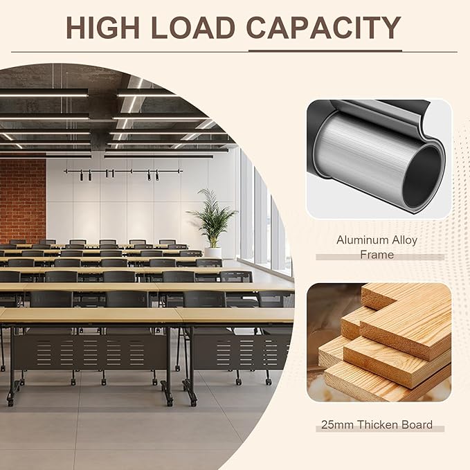 Folding Conference Room Table, Modern Conference Tables with Wheels, Large Rectangular Mobile Training Tables for Office Classroom, Foldable Modular Boardroom Seminar Table Maple (8pack L70.9in)