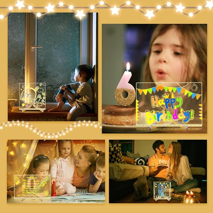 LED Note Board with 7 Colors, Light up Acrylic Message Board, Night Light outwards Writing Drawing Dry Erase Board, Personalized Note Board with Colors Large and 7 Pens for Kids (11.81 * 7.87inches)