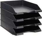 Stockroom Plus Letter Trays - 4-Pack, Black, 10 x 13.5 x 2.5 in - Stackable Paper Trays & Desktop File Organizer - Mail Organizer & Document Storage