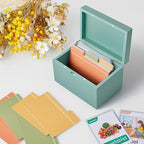 DRASTAR Index Card Holder, 3x5 Index Card Box, Wooden Index Card Organizer with 45 Index Card Dividers, Flashcard Notecard Holders for Home Office, Teal