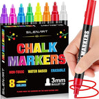 SILENART Liquid Chalk Markers - 8 Vibrant Colors - Chalkboard Markers for Blackboard Glass Window Car Dry Erase Board Acrylic Calendar Board Whiteboard- Wet Erase