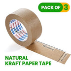 ADHES Heavy Duty Paper Packing Tape Kraft Paper Tape, Eco Friendly & Biodegradable, Writable & Uncoated Brown Packing Tape for Masking, Sealing, and Packaging Use, 2 Inch x 43 Yards, 3 Rolls
