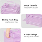 Marbrasse 5-Tier Letter Tray Paper Organizer with Handle, Multi-Functional Mesh File Organizer for Desk, Adjustable Compartments Mesh Desktop Storage for Office Supplies, Purple