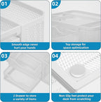 Marbrasse Mesh Desk Organizer, Pen Organizer with 2 Drawer, Multi-Functional Pencil Holder, Desk Organizers and Accessories with 5 Compartments + Drawer for Office Art Supplies (White)