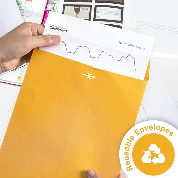 10x13 Clasp Envelopes 20 Pack, Goefun Large Brown Yellow Manilla Envelopes 10x13 with Clasp and Gummed Seal for Office - 100GSM Kraft Paper