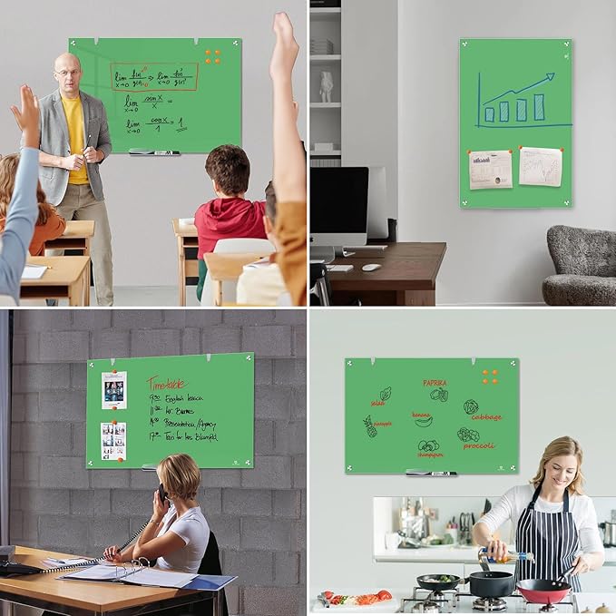 TSJ OFFICE Glass Dry-Erase Board - 36 x 24 Inches Wall Mounted Magnetic Whiteboard, Large Frameless Glass White Board for Office, Home & School, Green