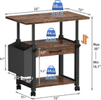 Large Printer Stand with Storage Drawer and Side Bag, 3-Tier Height Adjustable Table for Home Office, Fits Heat Press/Laser/3D Printer (Rustic Brown)