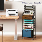 SWTYMIKI 10-Tier Rolling File Cart - Mesh Paper Organizer with Drawer and Hanging File Folders on Lockable Wheels, Wood Teacher Cart for Office Organization, Storage in Home, Studio, School, Espresso