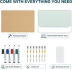 J&J worldwide Glass Whiteboard 6' x 3', Frosted Glass Dry Erase Board Non-Magnetic, Semi-Transparent, Includes Markers, Marker Tray, Eraser for Wall, Office, Home, School