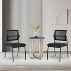 CLATINA Stackable Waiting Room Chair with Adjustable Mesh Backrest, Armless Office Guest Reception Chairs with Leather Cushion and Ergonomic Lumbar Support for Conference Lobby Side School, Black, 8PK