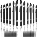 12 PCS 2 in 1 Stylus Ballpoint Pen with Stylus Tip, 1.0 mm Black Ink Metal Pen Stylus Pen for Touch Screens (Silver & Black)