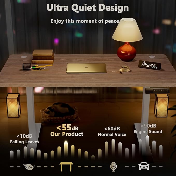 Himimi Electric Standing Desk 55 x 24 inch for Home Office,Sit-Stand Adjustable Desk with Memory Presets,Height Adjustable Desk for Gaming/Working,Free Hook, Lockable Wheels,Mouse Pad,Oak