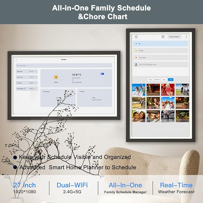 Smart Digital Calendar Chore-Chart-for-Business Planner - 27" Touchscreen Interactive Display Electronic Calendar for To Do List, Auto-Sync Google iCloud Outlook Calendars, Wall Mountable for Mom Dad
