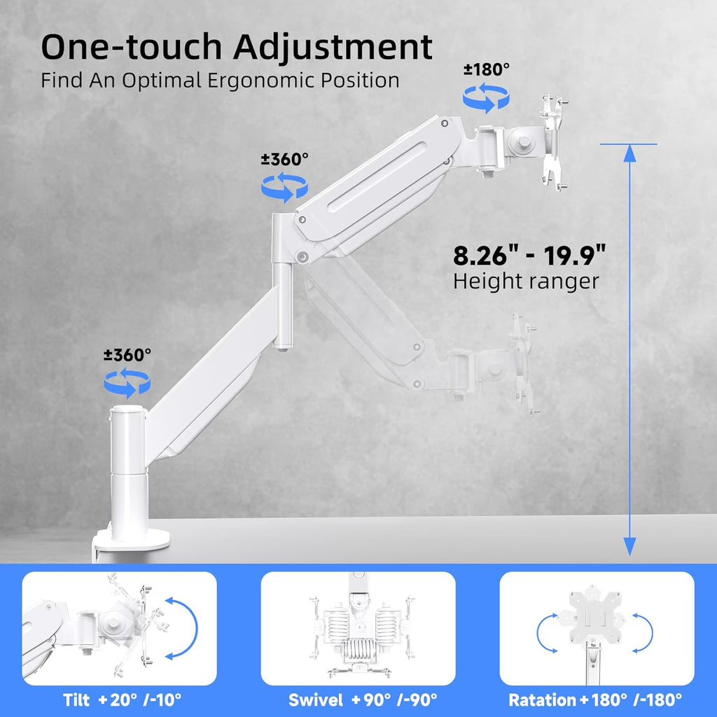 Suptek Ultrawide Monitor Arm Mount for 17 to 49 Inch Heavy Duty Curved Screen,Holds 46.2 lbs,Adjustable Gas Spring Monitor Arm Desk Mount Stand,75/100 Vesa Mount,White(MD71LW)