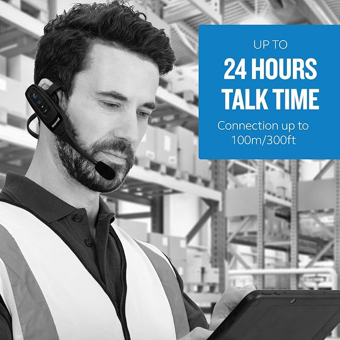 BlueParrott C400-XT Mono Bluetooth Wireless Headphones 96% Noise Canceling Trucker Headset with Mic, Convertible Over Head to Behind Neck Style with 300 ft. Wireless Range, 24 hrs. Talk Time, Black