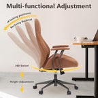 Mid Century Modren Office Chair - High Back Swivel Executive Chair with Lumbar Support,Ergonomic Computer Desk Chair with Wheels,Faux Lether Suede Task Chair,350lbs (Brown, High Back)