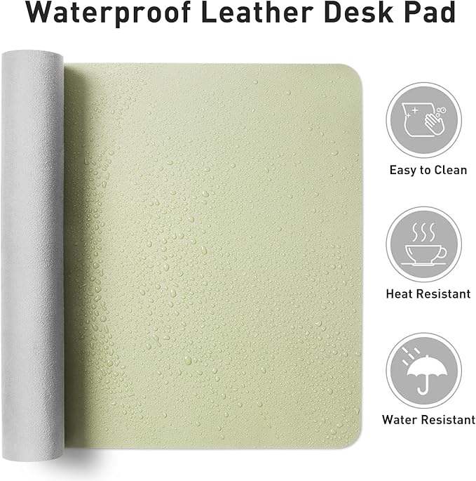 Aothia Leather Desk Pad Protector, Office Mat, Large Mouse Pad, Non-Slip PU Leather Blotter, Laptop Desk Pad, Waterproof Writing Pad for Office and Home (Grass Green, 31.5" x 15.7")