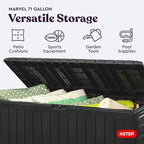 Keter Marvel Plus 71 Gallon Resin Deck Box-Organization and Storage for Patio Furniture Outdoor Cushions, Throw Pillows, Garden Tools and Pool Toys, Dark Grey