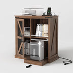 Printer Stand with Storage,File Cabinet with Socket and USB Charging Port,Farmhouse Paper Shredder Stand Rack with Slide-Out Shelf,Walnut