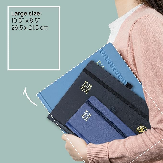 POPRUN Planner 2025-2026, (Large 8.5'' x 10.5'' Hard Cover) Academic Calendar (July 25-June 26) Daily Weekly and Monthly Appointment Book with Hourly Time Slots, Monthly Tabs, 100 GSM - Violet