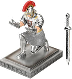 Roman Praetorian Warrior Knight Pen Holder Desk Ornament Resin Pencil Holder Desk Accessories and Organizer for Office with a Letter Opener (Silver)