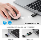 WisFox 2.4G Wireless Mouse for Laptop, Ergonomic Computer Mouse with USB Receiver and Type-C Adapter, 3 Adjustable Levels DPI, 6 Button Cordless Wireless Mice (Pink)