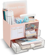 Multi-Functional Desk Organizer with 3 Drawer and 8 Compartments, Pink