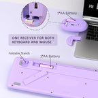 Colorful Wireless Keyboard and Mouse Combo, COVEVA 2.4GHz Wireless Retro Cute Round Keycaps Keyboard, 104 Keys Full-Sized Keyboard Mouse Set with Switch Button for PC Laptop Desktop (Purple Colorful)