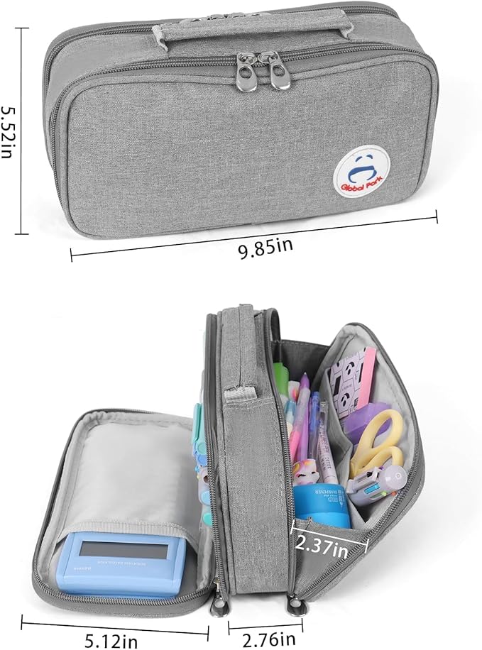 Pencil Case Pen Bag Holder Pouch Large Handle Big Capacity Desk Organizer Storage Marker Box Stationary Makeup Cosmetic Double Zippers for School Office Students Teen