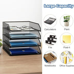 Natwind 4-Tier Stackable Paper Tray, Metal Mesh Desktop Organizer, A4 Desk Organizer, Stackable Letter Trays,File Folder Sorter Organizer with Sliding Tray for Home, Office, School (Black)