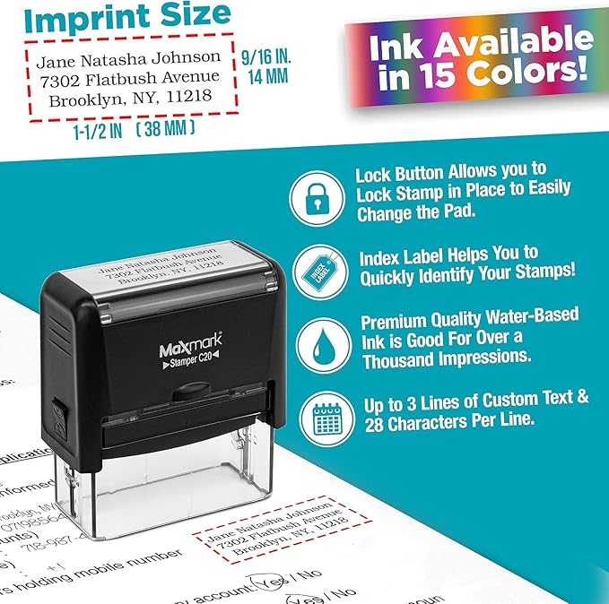 MaxMark Customized Signature Stamp - Small Size -Self-Inking Stamp Customized with Your Signature - Choose from 15 Ink Colors