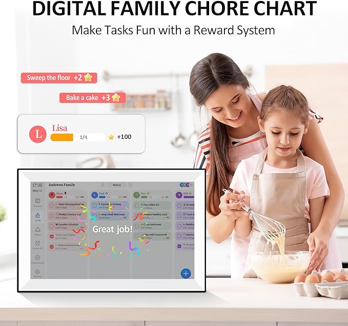 15.6 Inch Digital Calendar Chore Chart, Digital Picture frame,Smart Touchscreen Wall & Desk Electronic Calendar Family Planner for Seamless Scheduling/Organizing